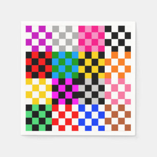 Colourful Patchwork Chequered Pattern Design Napkin
