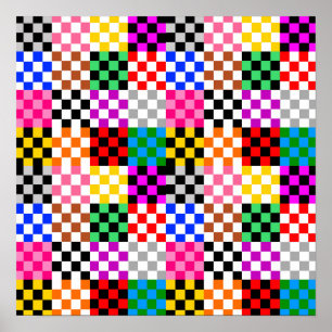 Colourful Patchwork Chequered Pattern Design Poster