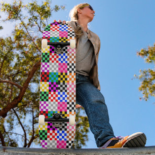 Colourful Patchwork Chequered Pattern Design  Skateboard