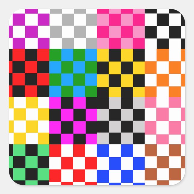 Colourful Patchwork Chequered Pattern Design  Square Sticker (Front)