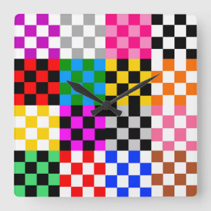 Colourful Patchwork Chequered Pattern Design  Square Wall Clock