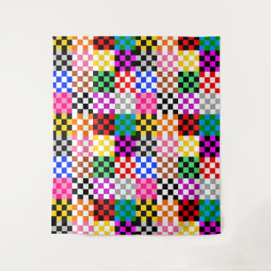 Colourful Patchwork Chequered Pattern Design  Tapestry