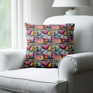 Colourful Patchwork Dog Pattern Throw Pillow