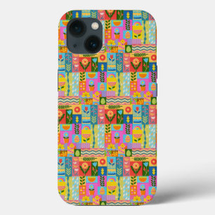 Colourful Patchwork FRAMED  vintage iPhone 13 Case