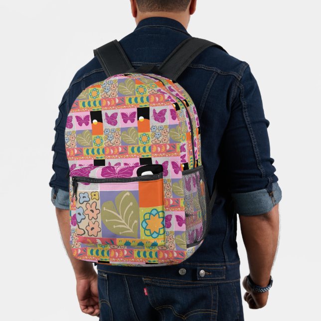 Colourful Patchwork FRAMED vintage Printed Backpack (Insitu (Model))