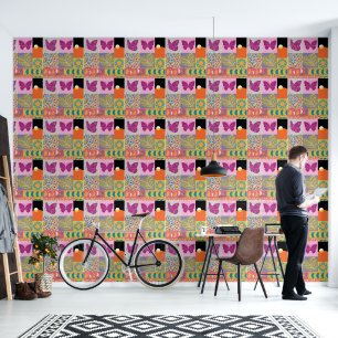 Colourful Patchwork FRAMED  vintage Wallpaper