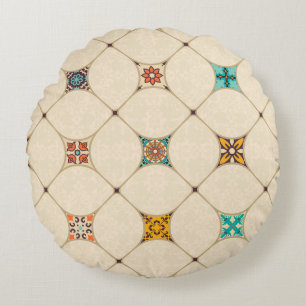 Colourful Patchwork Islam Arabic Tile Round Pillow