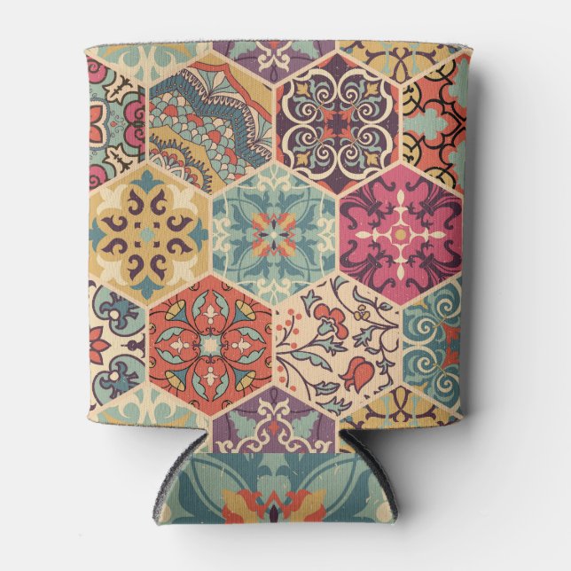 Colourful Patchwork Islam Majolica Tile Can Cooler (Front)