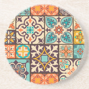 Colourful Patchwork Islam Motifs Tile Coaster