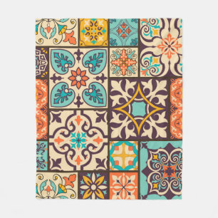Colourful Patchwork Islam Motifs Tile Fleece Blanket