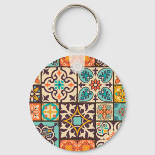 Colourful Patchwork Islam Motifs Tile Keychain