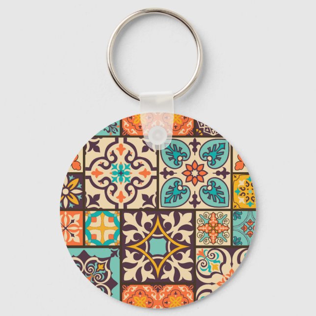 Colourful Patchwork Islam Motifs Tile Keychain (Front)