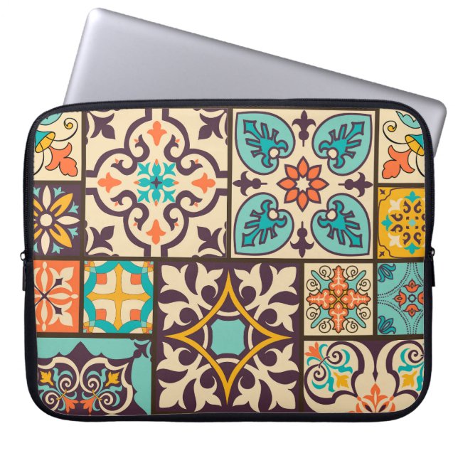 Colourful Patchwork Islam Motifs Tile Laptop Sleeve (Front)