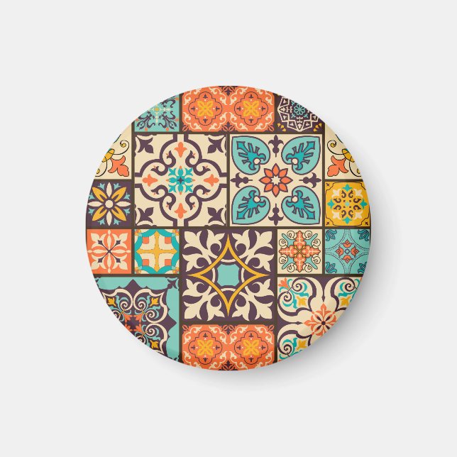 Colourful Patchwork Islam Motifs Tile Magnet (Front)