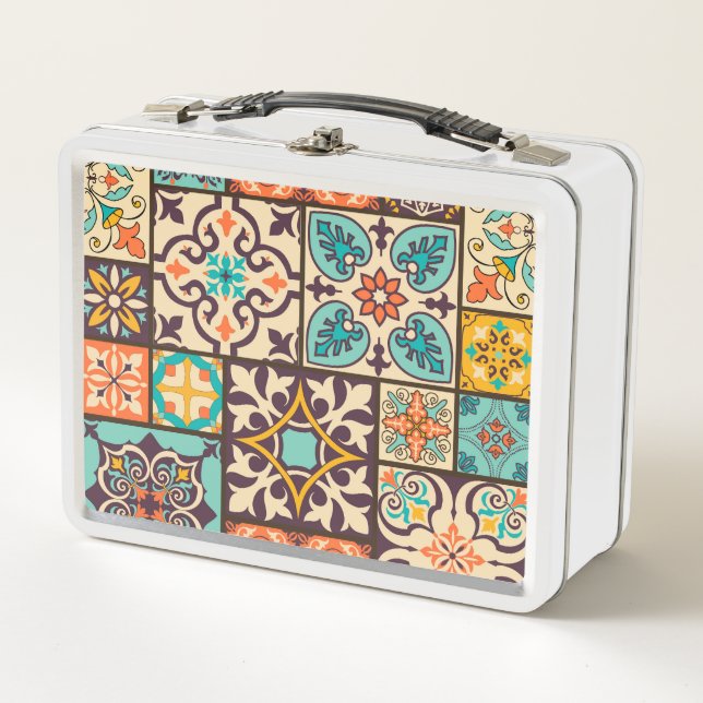 Colourful Patchwork Islam Motifs Tile Metal Lunch Box (Front)