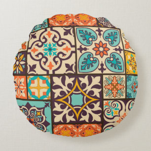 Colourful Patchwork Islam Motifs Tile Round Pillow