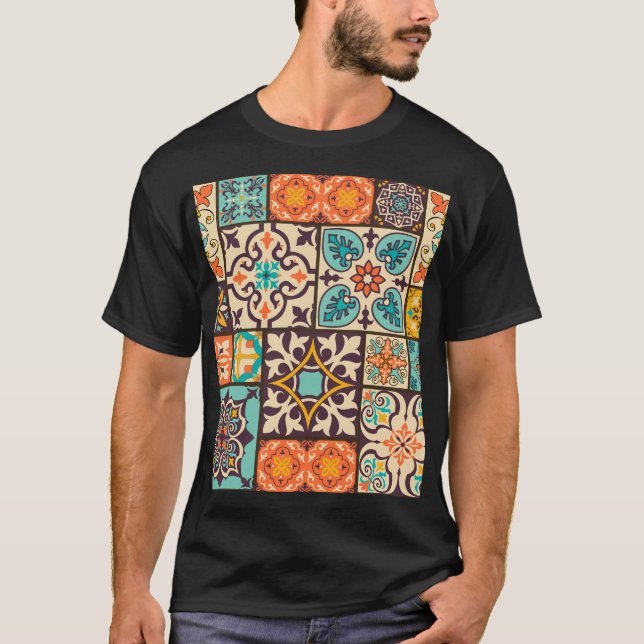Colourful Patchwork Islam Motifs Tile T-Shirt (Front)