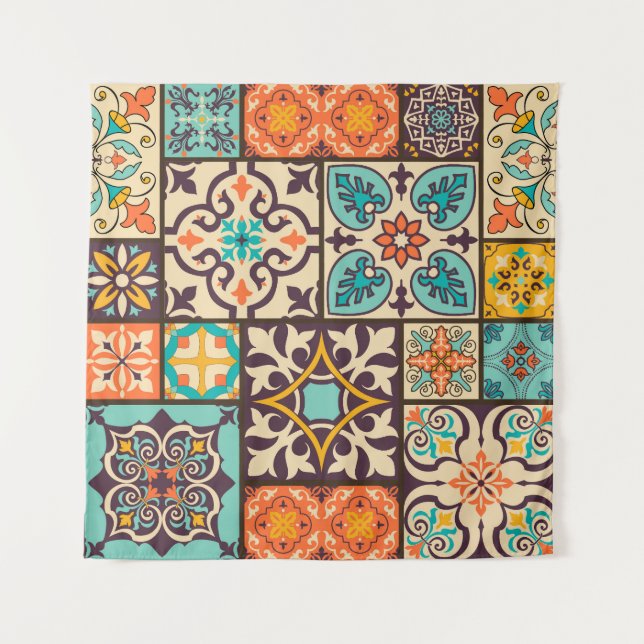 Colourful Patchwork Islam Motifs Tile Tapestry (Front)