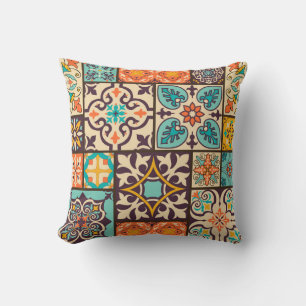 Colourful Patchwork Islam Motifs Tile Throw Pillow