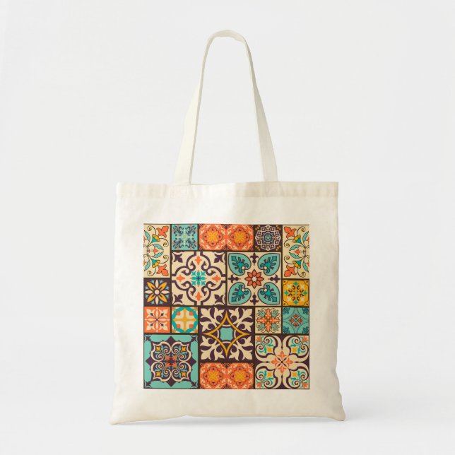 Colourful Patchwork Islam Motifs Tile Tote Bag (Front)