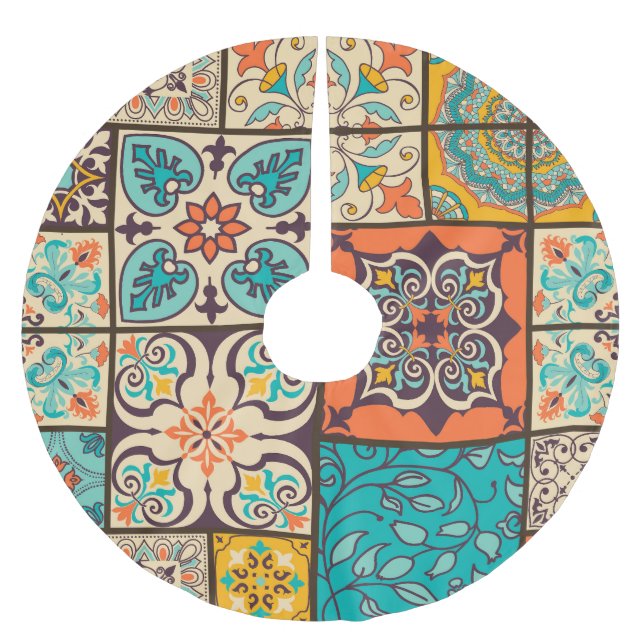 Colourful Patchwork Islamic Majolica Tile Brushed Polyester Tree Skirt (Front)