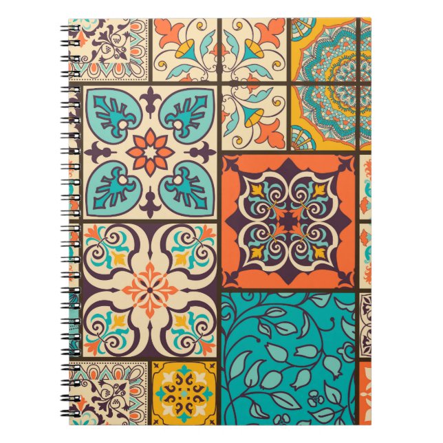 Colourful Patchwork Islamic Majolica Tile Notebook (Front)