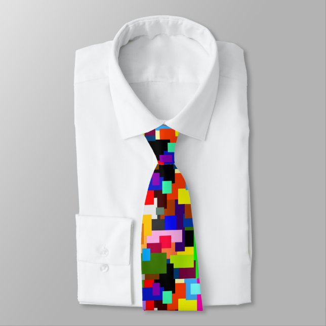 Colourful Patchwork Layers Modern Abstract Tie (Tied)