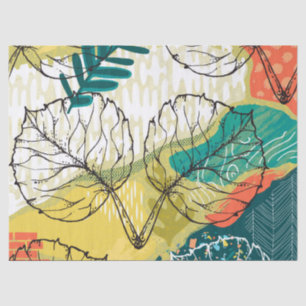 Colourful Patchwork & Leafs Pattern Tissue Paper