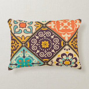 Colourful Patchwork: Majolica Tile Design Accent Pillow