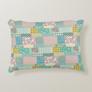 Colourful Patchwork Pattern Flowers Plaid Stripe Accent Pillow