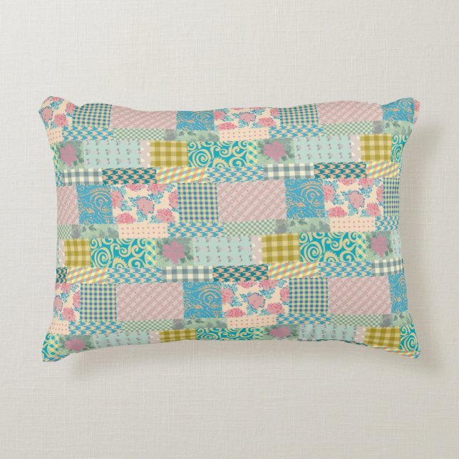Colourful Patchwork Pattern Flowers Plaid Stripe   Accent Pillow (Front)