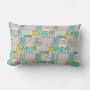 Colourful Patchwork Pattern Flowers Plaid Stripe   Lumbar Pillow