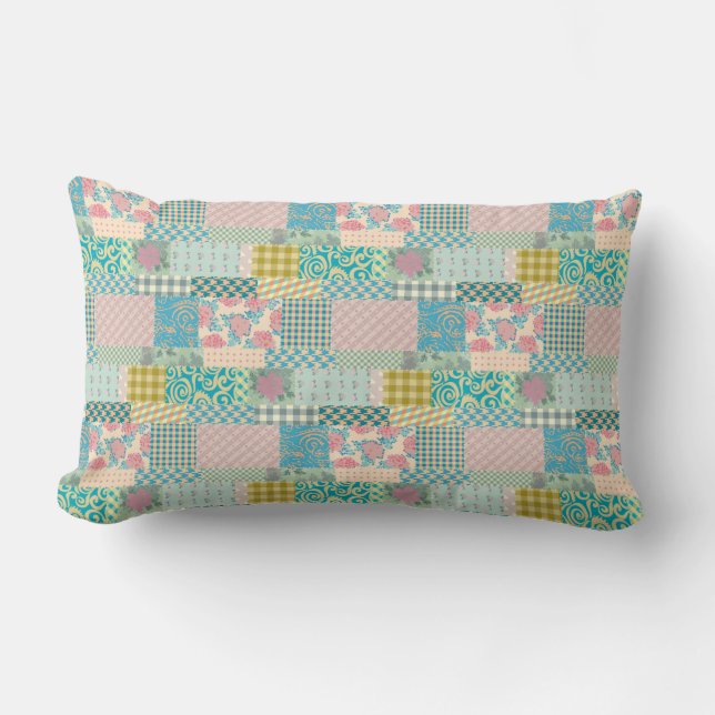 Colourful Patchwork Pattern Flowers Plaid Stripe   Lumbar Pillow (Front)