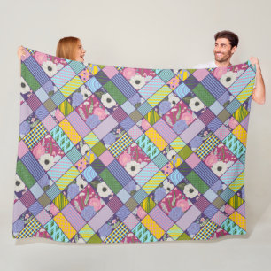 Colourful Patchwork Pattern Geometric Flowers Dots Fleece Blanket