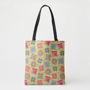 Colourful Patchwork Quilt Blocks Green Tote Bag