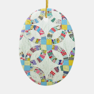 Colourful patchwork quilt ceramic ornament