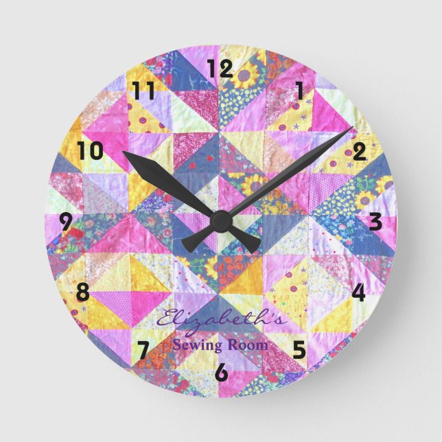 Colourful Patchwork Quilt Clock (Front)