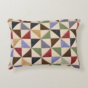 Colourful Patchwork Quilt: Flower Texture. Accent Pillow