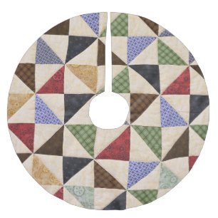 Colourful Patchwork Quilt: Flower Texture. Brushed Polyester Tree Skirt