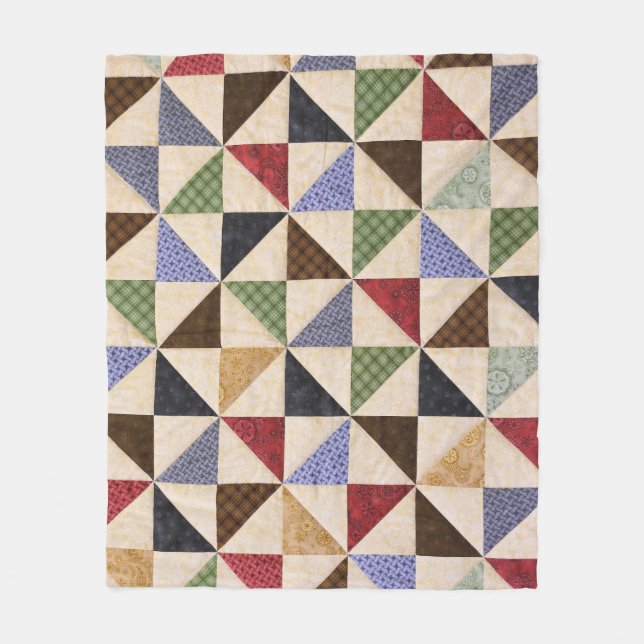 Colourful Patchwork Quilt: Flower Texture. Fleece Blanket (Front)