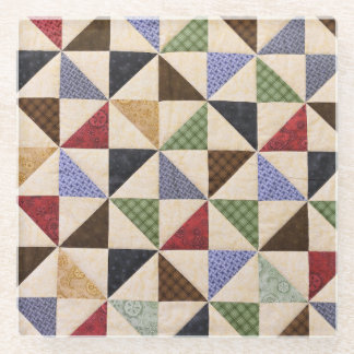 Colourful Patchwork Quilt: Flower Texture. Glass Coaster