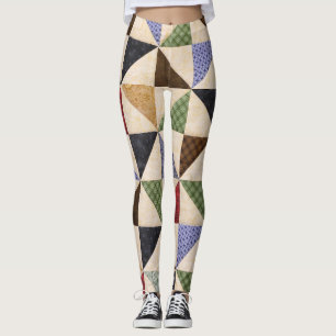 Colourful Patchwork Quilt: Flower Texture. Leggings