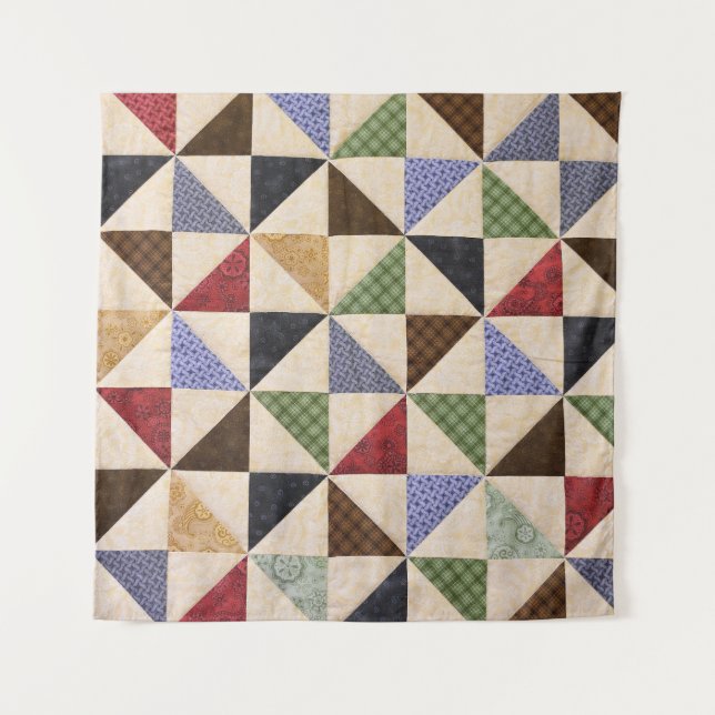 Colourful Patchwork Quilt: Flower Texture. Tapestry (Front)