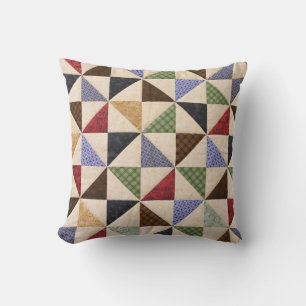 Colourful Patchwork Quilt: Flower Texture. Throw Pillow