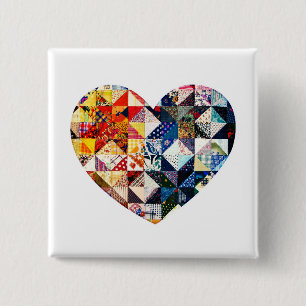 Colourful Patchwork Quilt Heart 2 Inch Square Button
