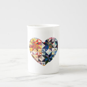 Colourful Patchwork Quilt Heart Bone China Mug