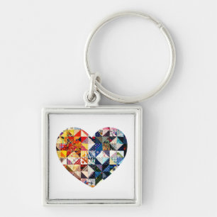 Colourful Patchwork Quilt Heart Keychain