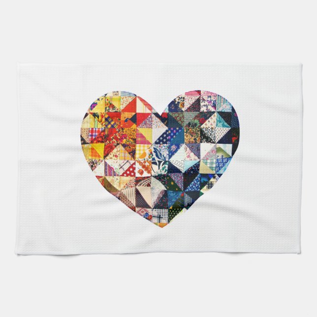 Colourful Patchwork Quilt Heart Kitchen Towel (Horizontal)