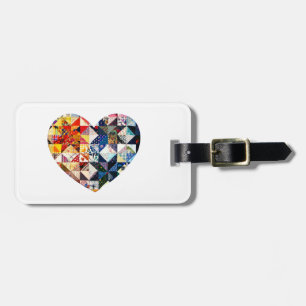 Colourful Patchwork Quilt Heart Luggage Tag