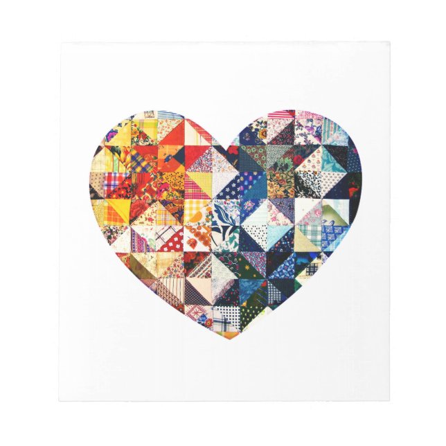 Colourful Patchwork Quilt Heart Notepad (Front)